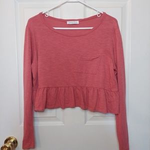 Emory Park Pink Cropped Peplum Hem Long Sleeve Balletcore Boxy Top Size XS
